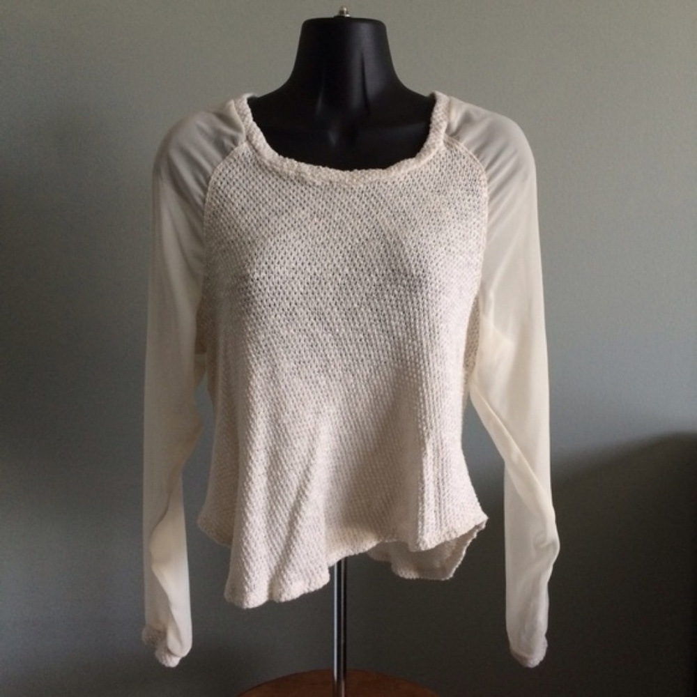 Sparkle & Fade Creme Knit Sheer Sleeves Top